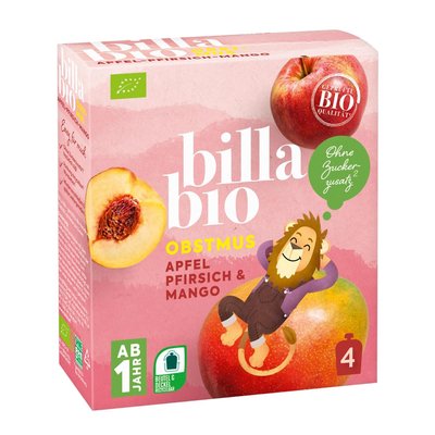 Bild von BILLA Bio Obstmus Apfel, Pfirsich & Mango 4er
