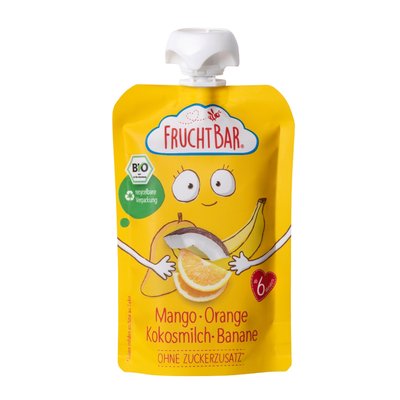 Bild von Fruchtbar Quetsche Mango Orange Kokosmilch Banane